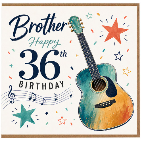 Brother 36th Birthday Card, Guitar Music Theme Birthday Card