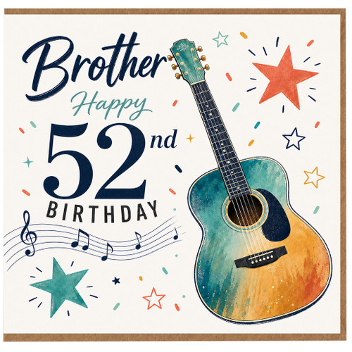 Brother 52nd Birthday Card, Guitar Music Theme Birthday Card