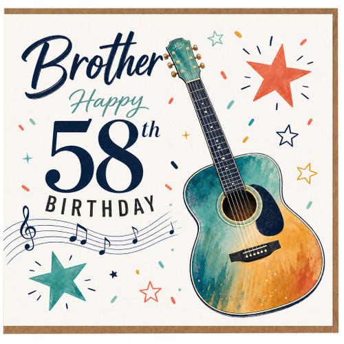 Brother 58th Birthday Card, Guitar Music Theme Birthday Card