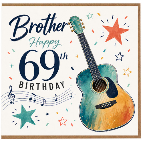 Brother 69th Birthday Card, Musical Guitar Birthday Card
