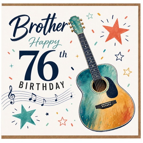 Brother 76th Birthday Card, Musical Guitar Birthday Card for Brother