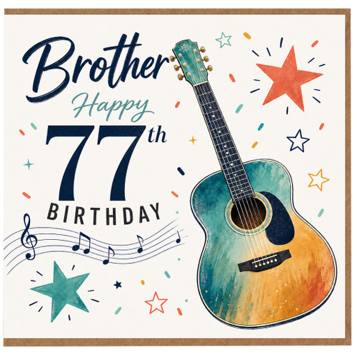 Brother 77th Birthday Card, Musical Guitar Happy Birthday Card for Brother