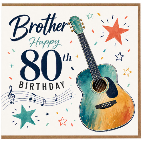 80th Birthday Card for Brother, Musical Guitar Birthday Card