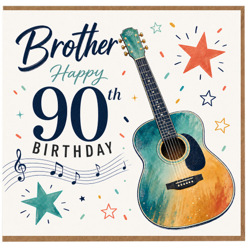 Brother 90th Birthday Card, Happy 90th Birthday Guitar Design Card