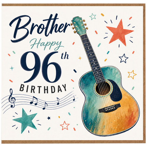 Brother 96th Birthday Card with Guitar and Musical Notes