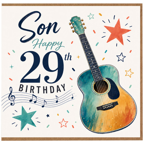 Son 29th Birthday Card, Musical Guitar Birthday Card