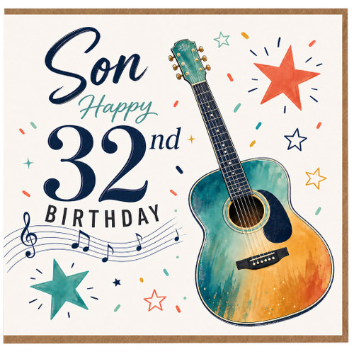 Son 32nd Birthday Card, Guitar Music Birthday Card