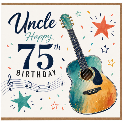 Uncle 75th Birthday Card, Music Lover Guitar Theme Card