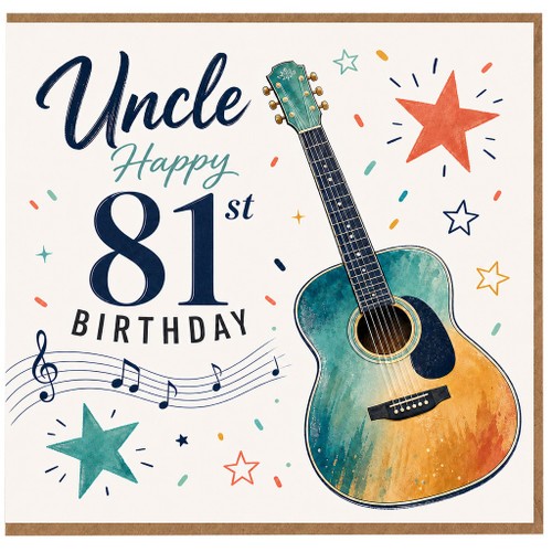 Uncle 81st Birthday Card, Guitar Music Theme with Stars