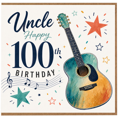 Uncle 100th Birthday Card, Musical Guitar Birthday Card