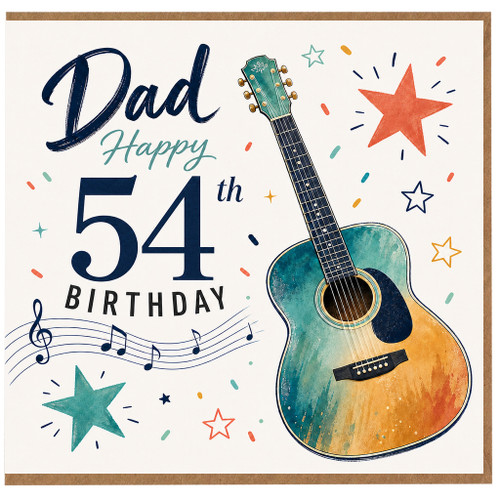 Dad 54th Birthday Card, Guitar and Music Design