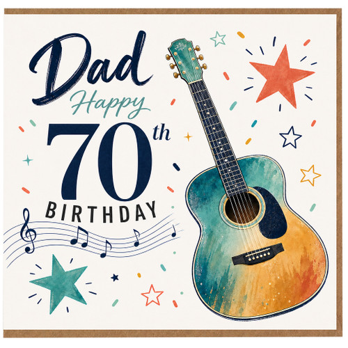 Dad 70th Birthday Card, Guitar Music Theme