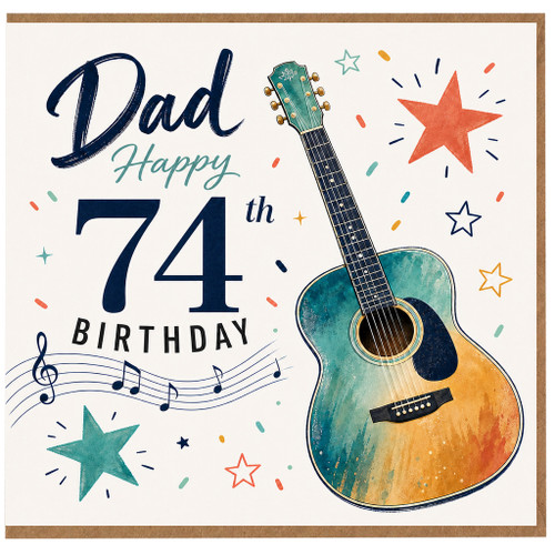 Dad 74th Birthday Card, Musical Guitar Birthday Card for Dad