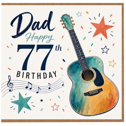 Dad 77th Birthday Card, Guitar Music Themed Happy Birthday Card