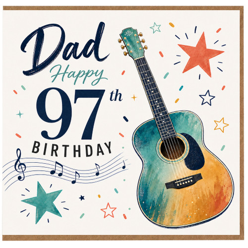 Dad 97th Birthday Card, Music and Guitar Design