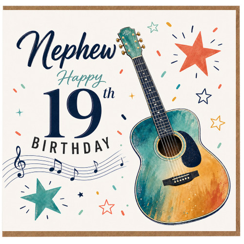 Nephew 19th Birthday Card, Guitar Music Design