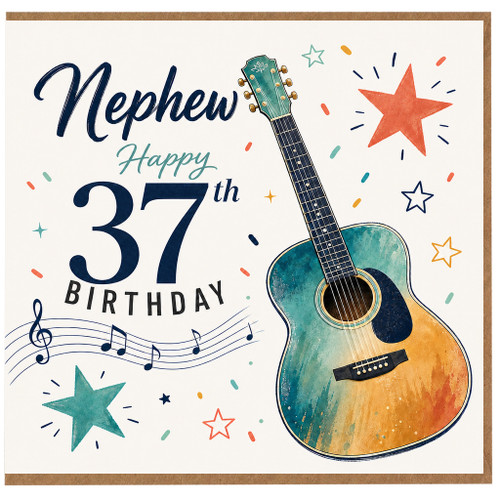 Nephew 37th Birthday Card, Musical Guitar Birthday Card