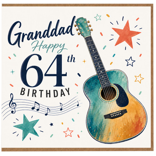 Granddad 64th Birthday Card, Guitar Music Theme Birthday Card