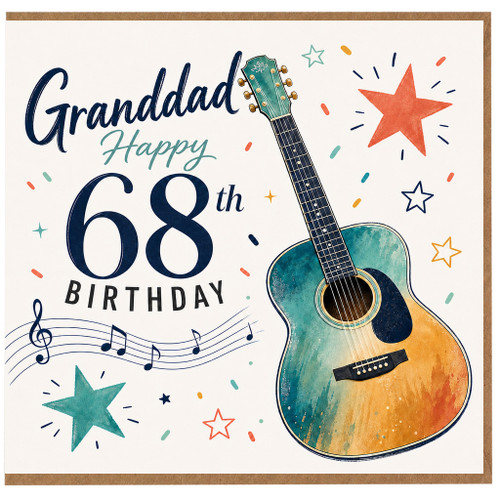 Granddad 68th Birthday Card, Guitar Music Themed Happy Birthday Card