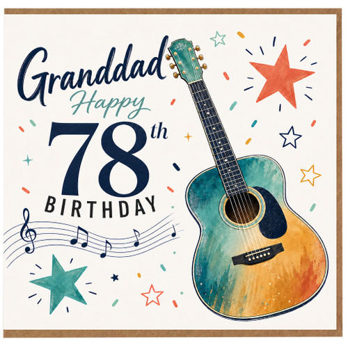 78th Birthday Card for Granddad, Musical Guitar Granddad Happy Birthday Card