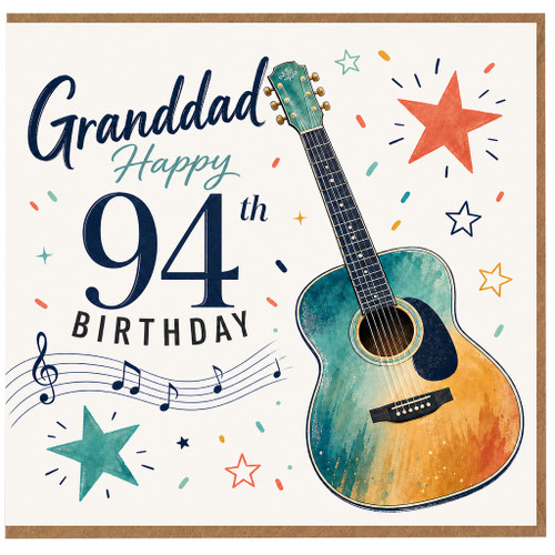 Granddad 94th Birthday Card, Happy Birthday Guitar Music Design