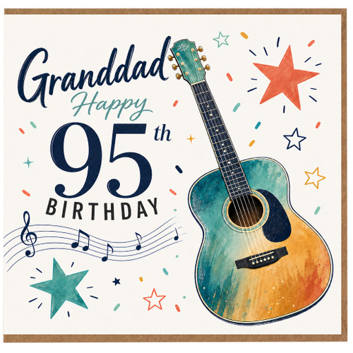 Granddad 95th Birthday Card, Musical Guitar Happy 95th Birthday Card for Grandad