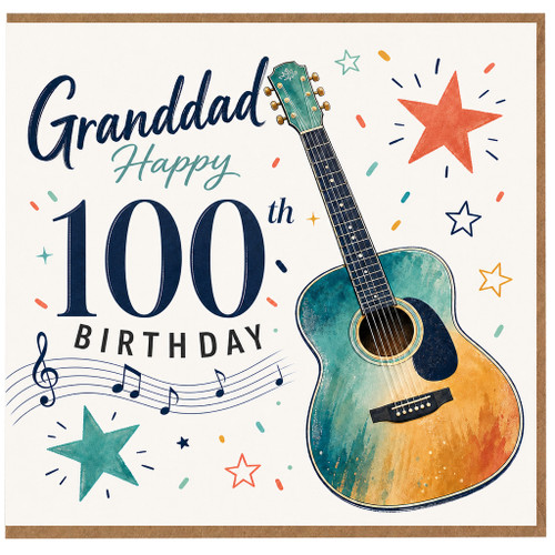 Granddad 100th Birthday Card, Guitar Music Design