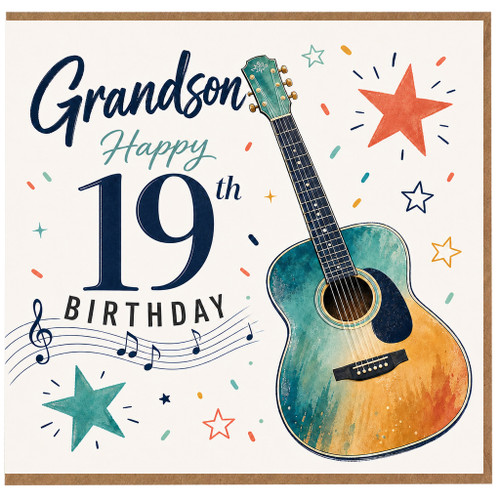 Grandson 19th Birthday Card, Guitar Music Themed Birthday Card