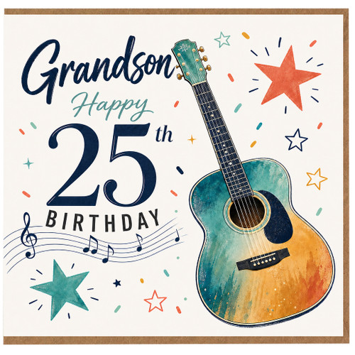 Grandson 25th Birthday Card, Guitar Music Theme 25th Birthday Card