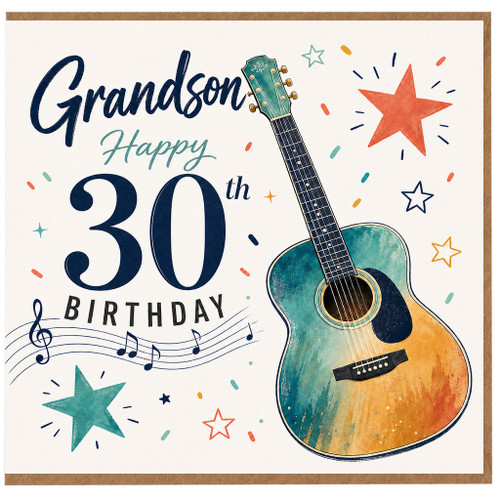 Grandson 30th Birthday Card, Music and Guitar Design