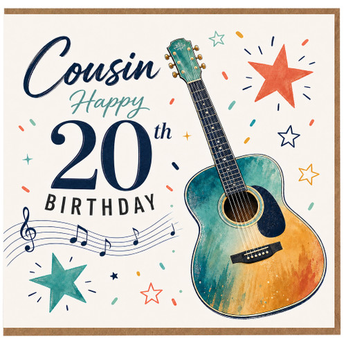Cousin 20th Birthday Card, Music and Guitar Design