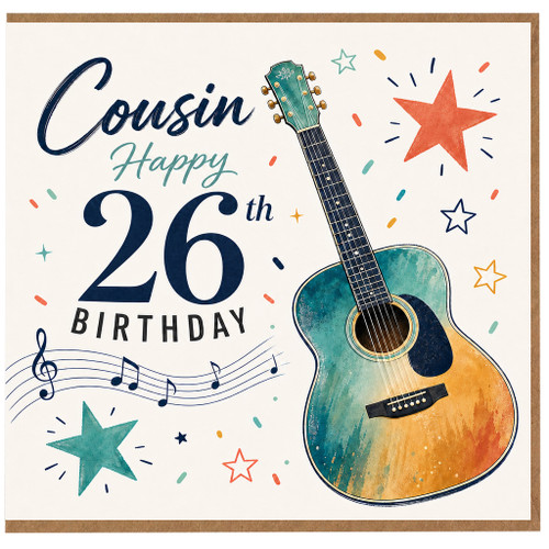 Cousin 26th Birthday Card, Guitar Music Design