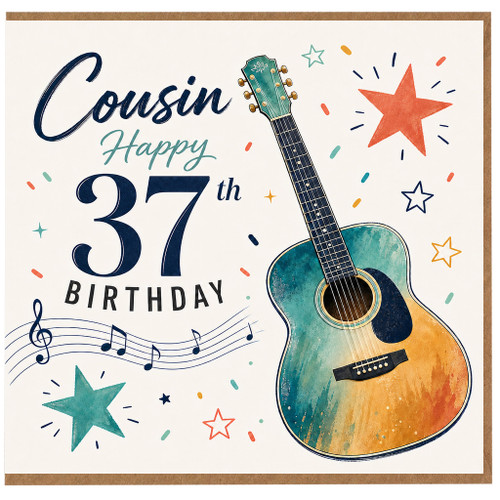 Cousin 37th Birthday Card, Guitar Music Themed Birthday Card