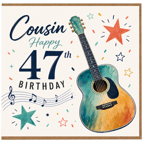 Cousin 47th Birthday Card, Music Guitar Birthday Card