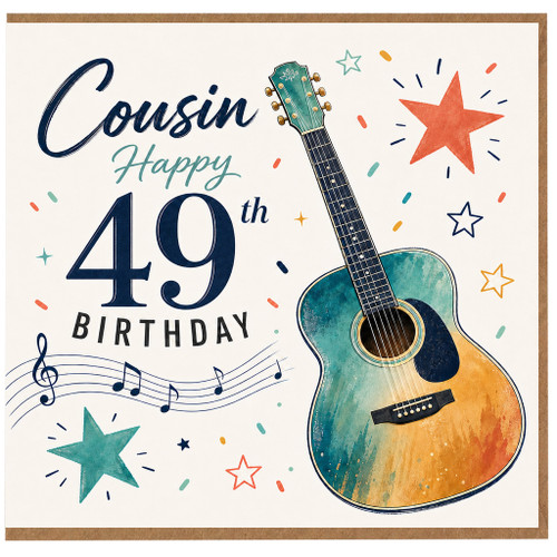 Cousin 49th Birthday Card, Musical Guitar Birthday Card