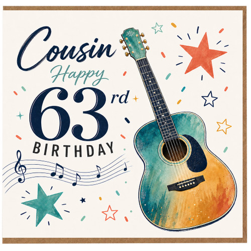 Cousin 63rd Birthday Card with Guitar Design
