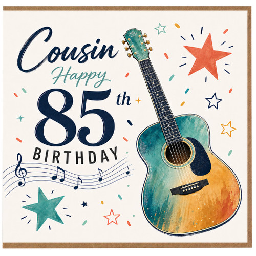 Cousin 85th Birthday Card, Happy 85th Birthday Guitar Music Card