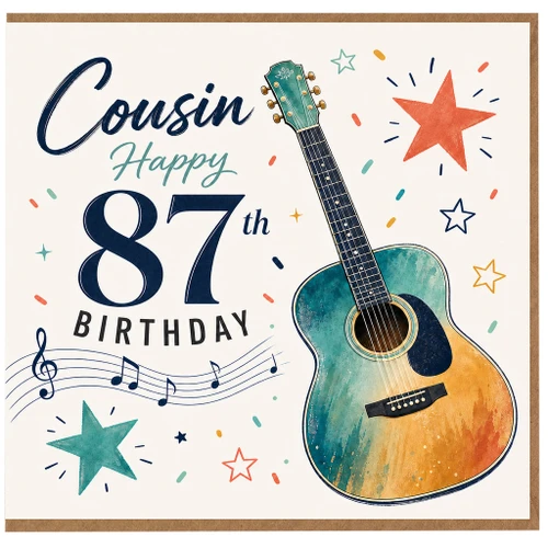 87th Birthday Card for Cousin, Happy 87th Birthday Guitar Music Design
