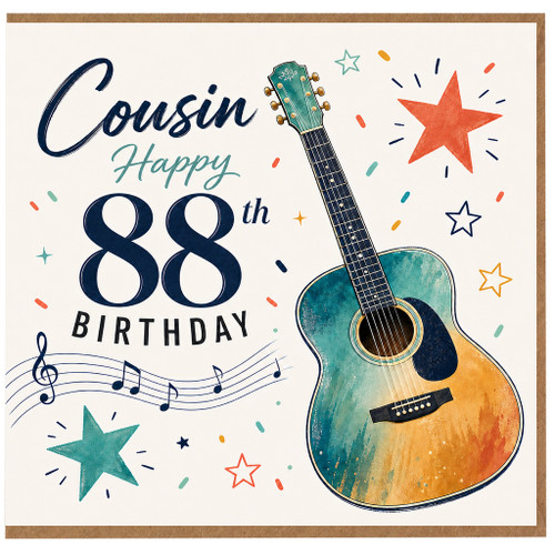 Cousin 88th Birthday Card with Guitar and Music Design