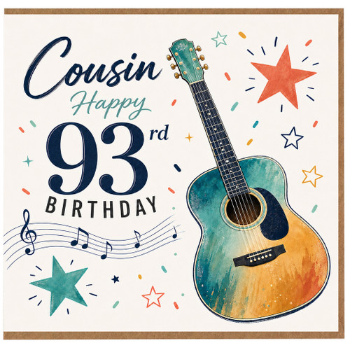 Cousin 93rd Birthday Card, Guitar Music Themed Birthday Card