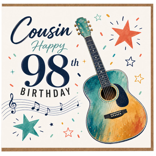 98th Birthday Card for Cousin, Musical Guitar Design Birthday Card