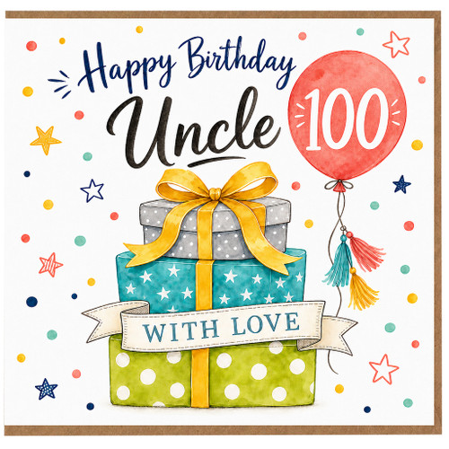 100th Birthday Card for Uncle, Happy Birthday Uncle with Gifts and Balloon