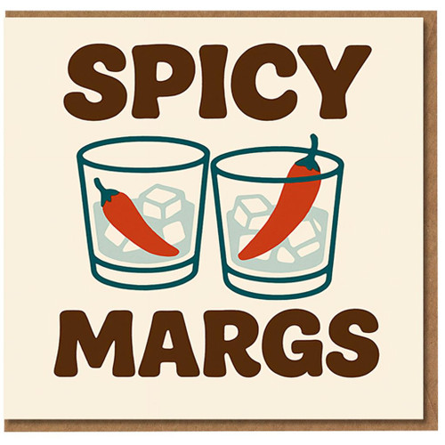 Spicy Margs Funny Birthday Card - Two Cocktail Glasses with Chillies and Ice - For Margarita Lovers, Party Friends, Him or Her