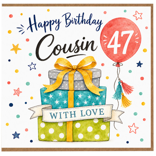 47th Birthday Cousin Card, Happy Birthday With Love Gift Box Design