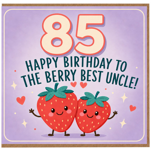 85th Birthday Card for Uncle, Happy Birthday to the Berry Best Uncle Funny Strawberry Design