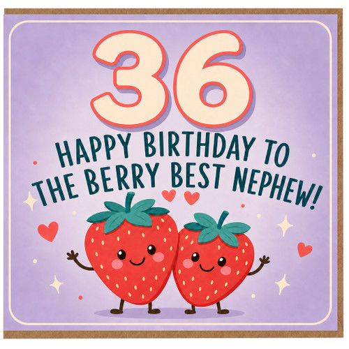 36th Birthday Card for Nephew, Berry Best Nephew Cute Strawberry Birthday Card