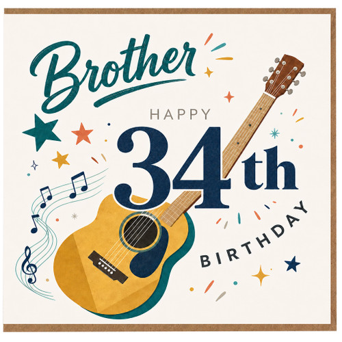 Brother 34th Birthday Card with Guitar Design