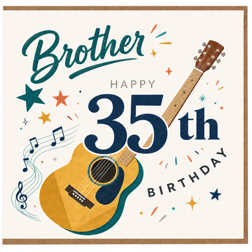 Brother 35th Birthday Card, Guitar Music Theme Birthday Card