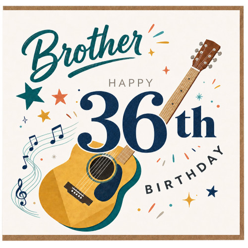 Brother 36th Birthday Card with Guitars and Musical Notes