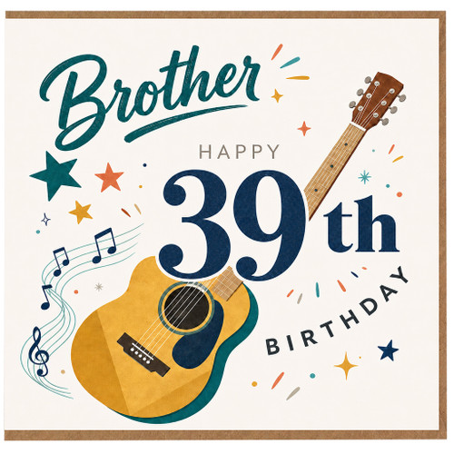Brother 39th Birthday Card, Music and Guitar Design